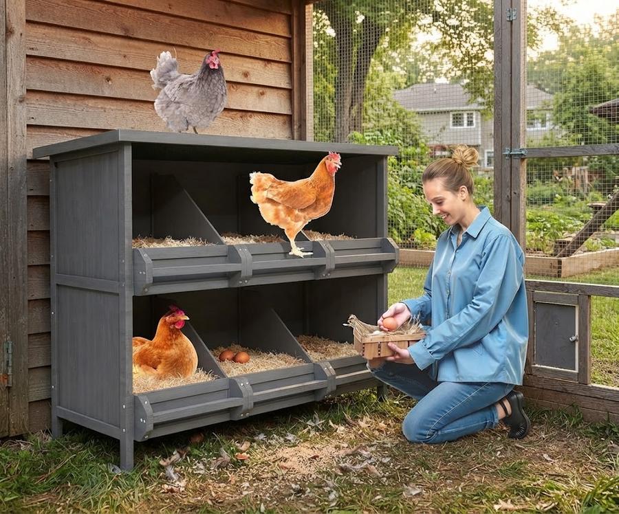 2-Tier Nesting Boxes for Chickens in a backyard setting