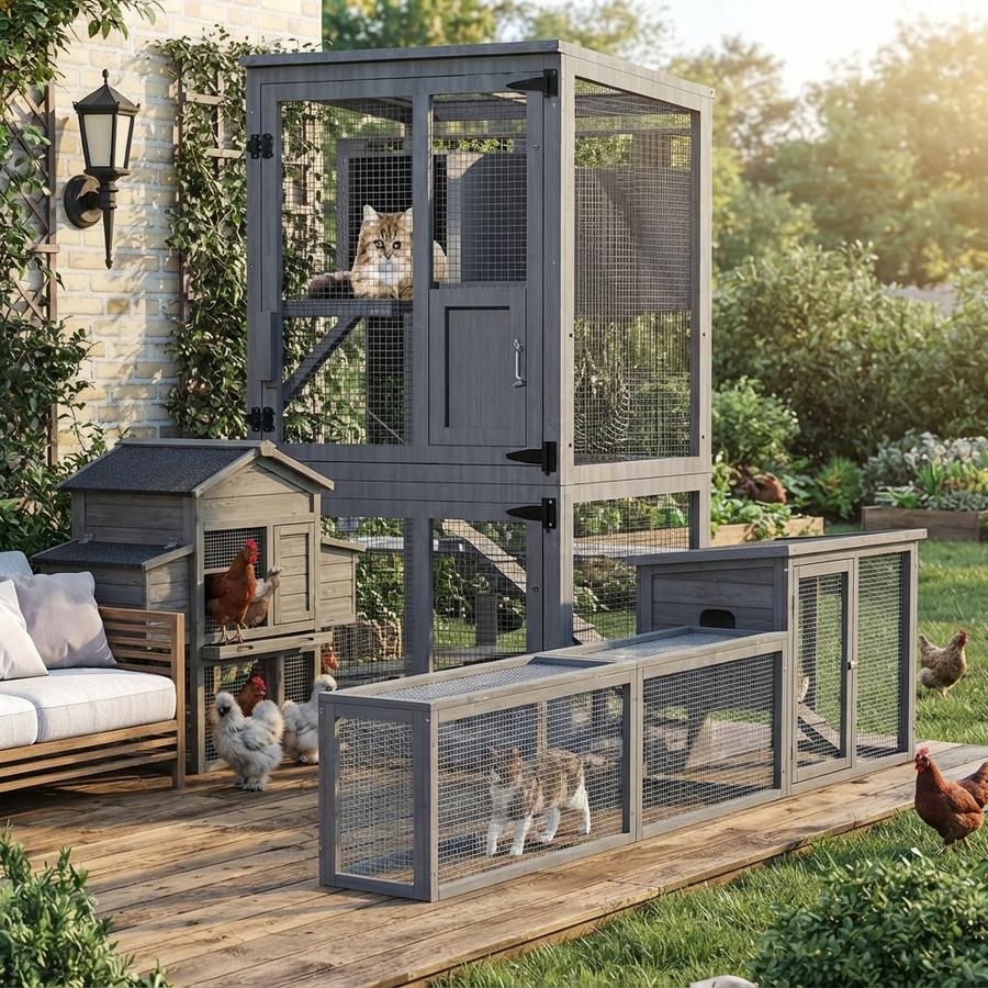 4-Tier Catio Outdoor Cat Enclosure in a backyard setting